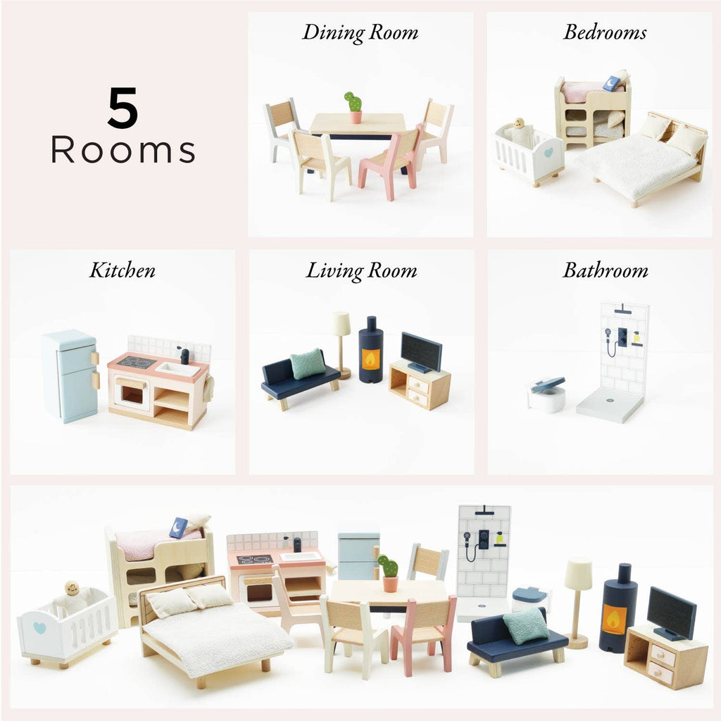 Le Toy Van complete dolls house furniture set, kids' wooden play set