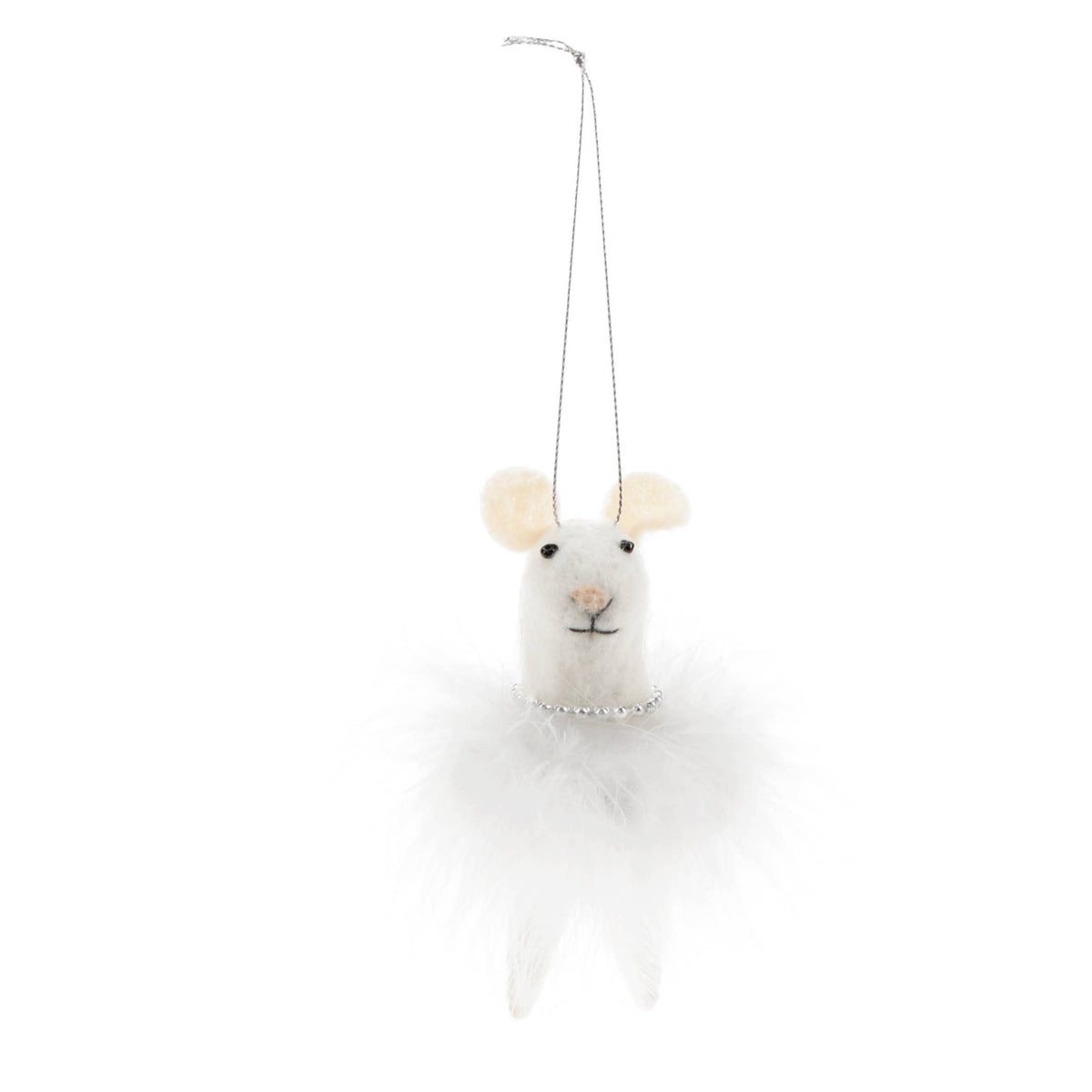 Felt mouse hanging decoration in white fluffy dress, kids' room decor, Rex London