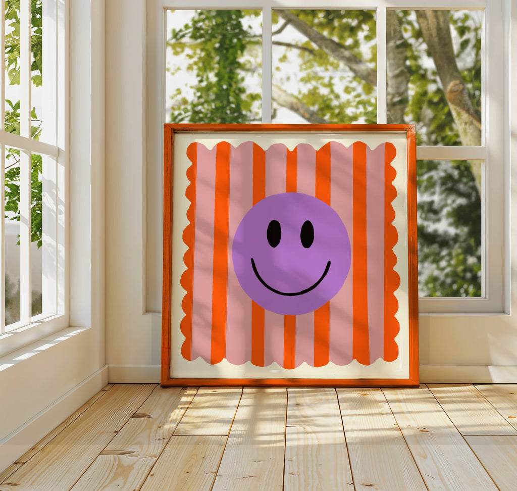 Orange Stripe Smiley, Colourful, Smileys, Dopamine Decor, 