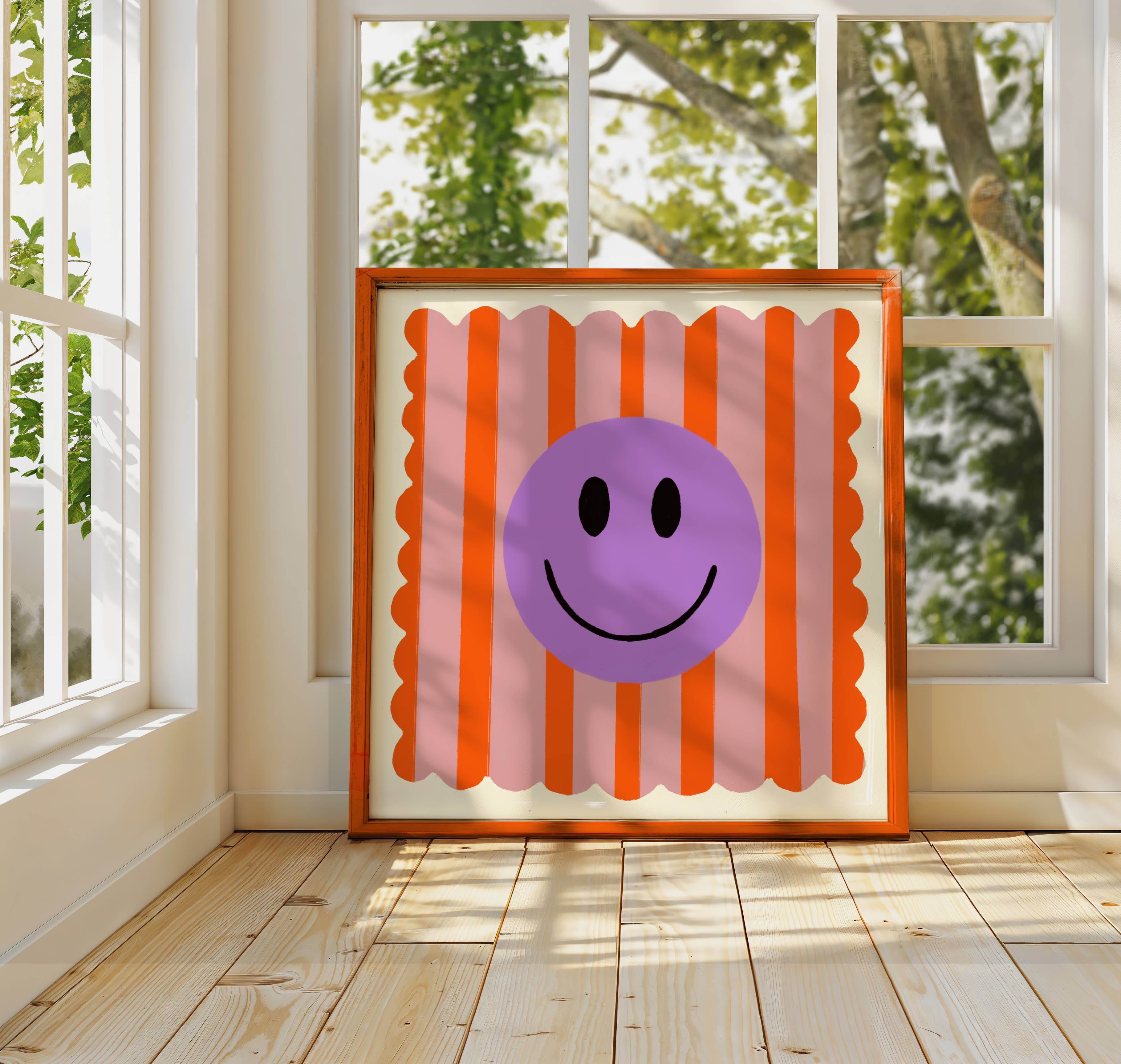 Orange Stripe Smiley, Colourful, Smileys, Dopamine Decor, 