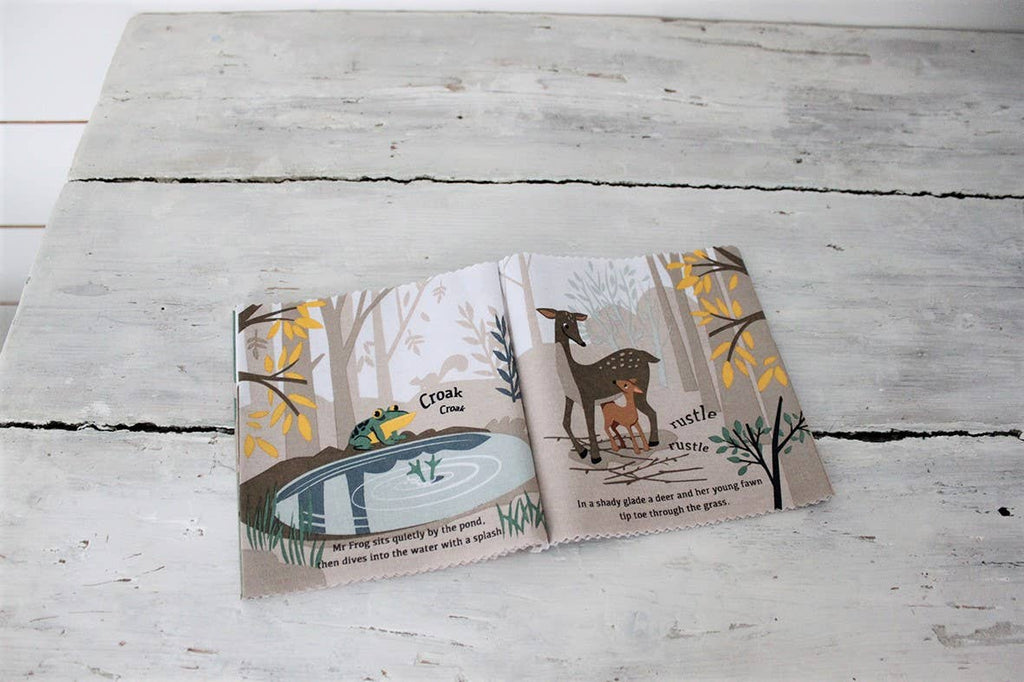 ThreadBear Woodland Hush rag book, soft cloth book for babies