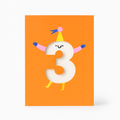 Age 3 cute character die cut birthday card for kids, Rumble Cards