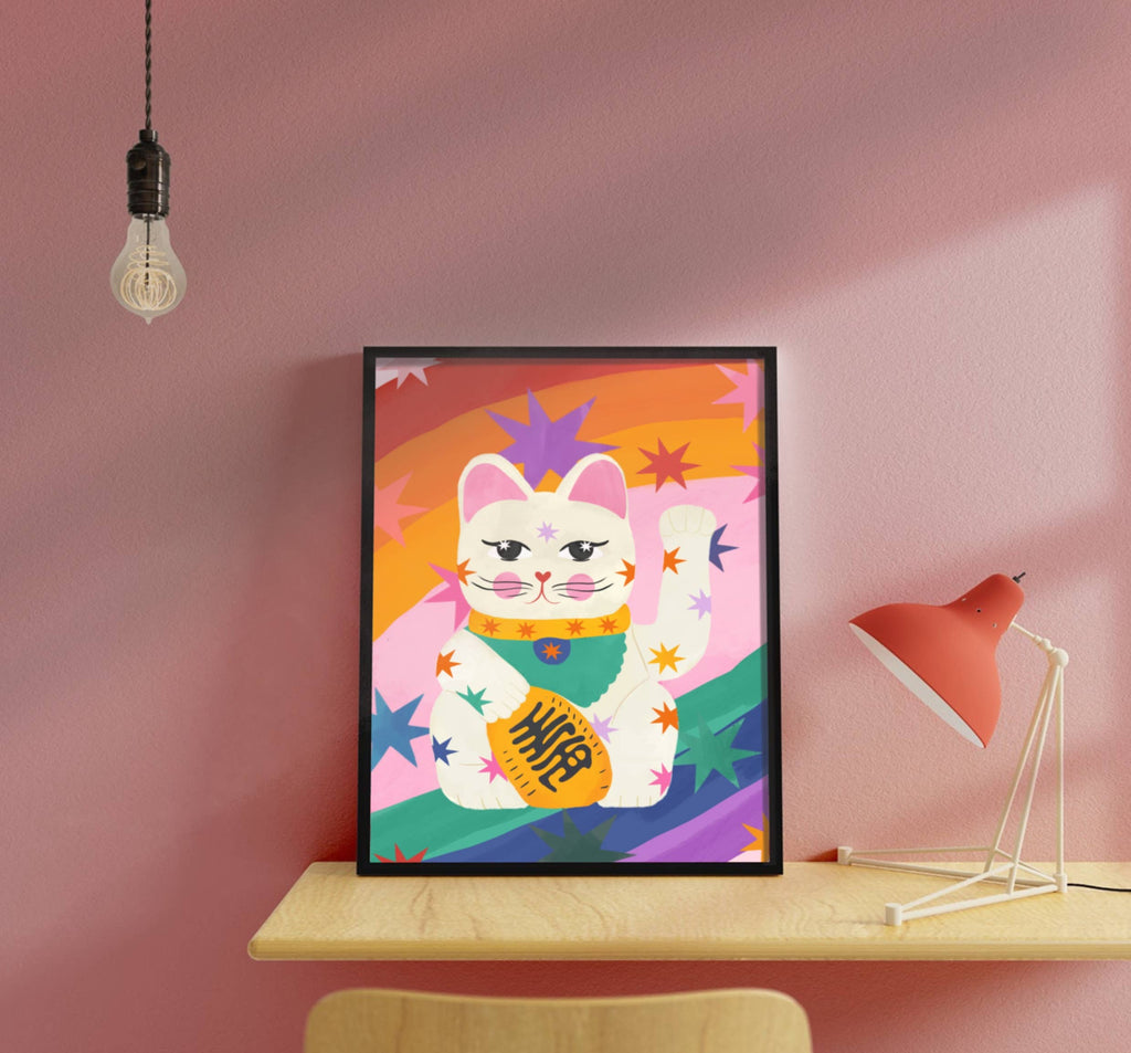 Lucky Rainbow Cat,  Children’s Room, Bright and Colourful,