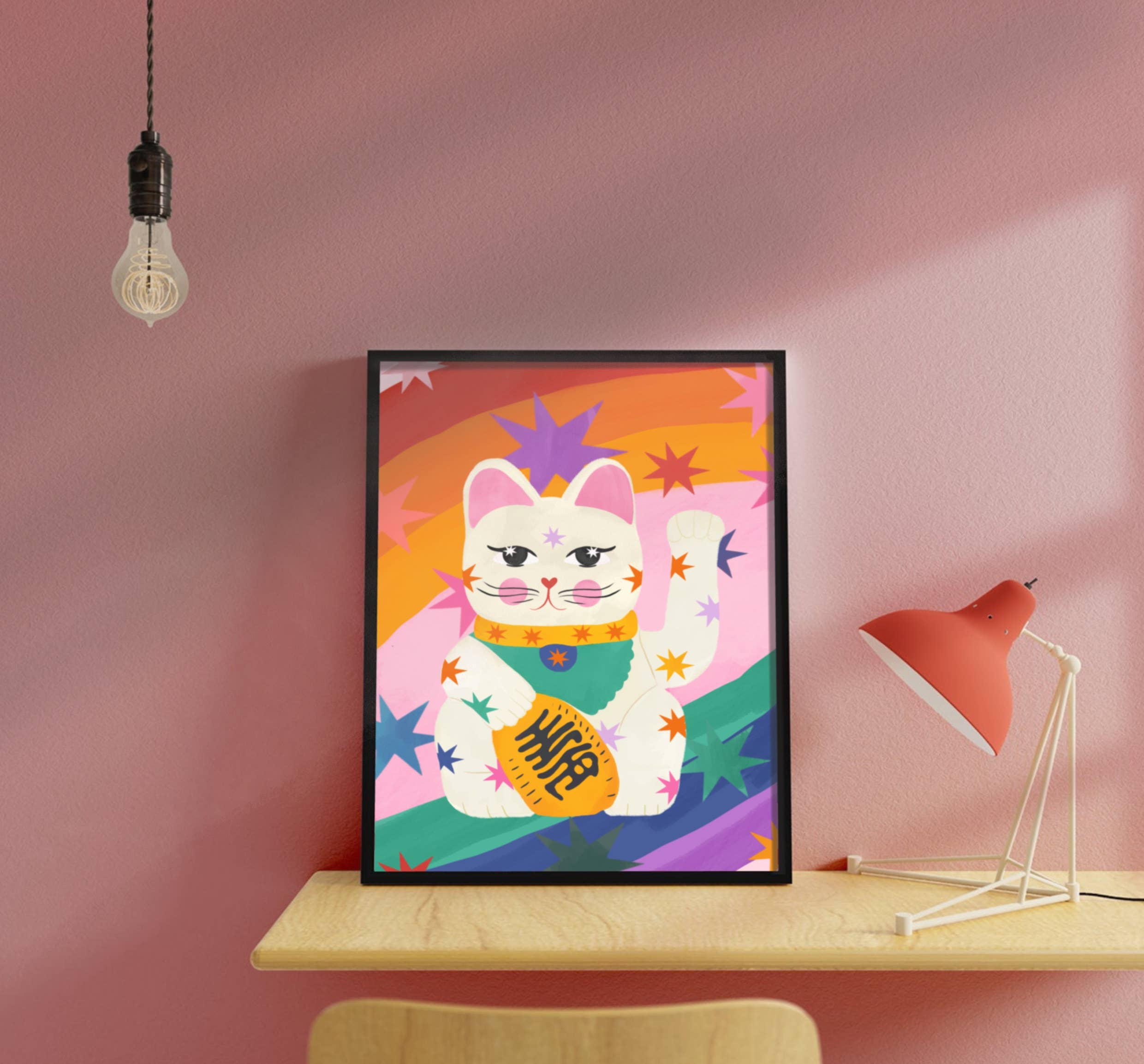 Lucky Rainbow Cat,  Children’s Room, Bright and Colourful,