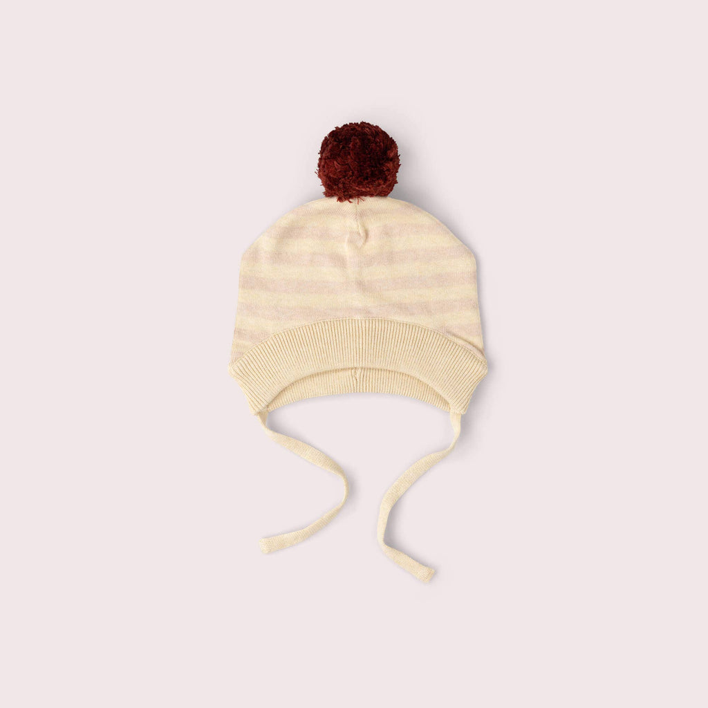 Little Green Radicals oatmeal striped knitted bobble hat, organic kids' hat