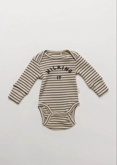 Baby Milking It coco stripe bodysuit, organic cotton babygrow, Claude & Co