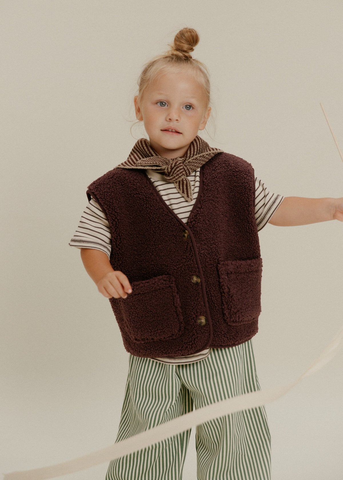 Kids' Amos plum borg gilet, sleeveless fleece jacket, Claude & Co