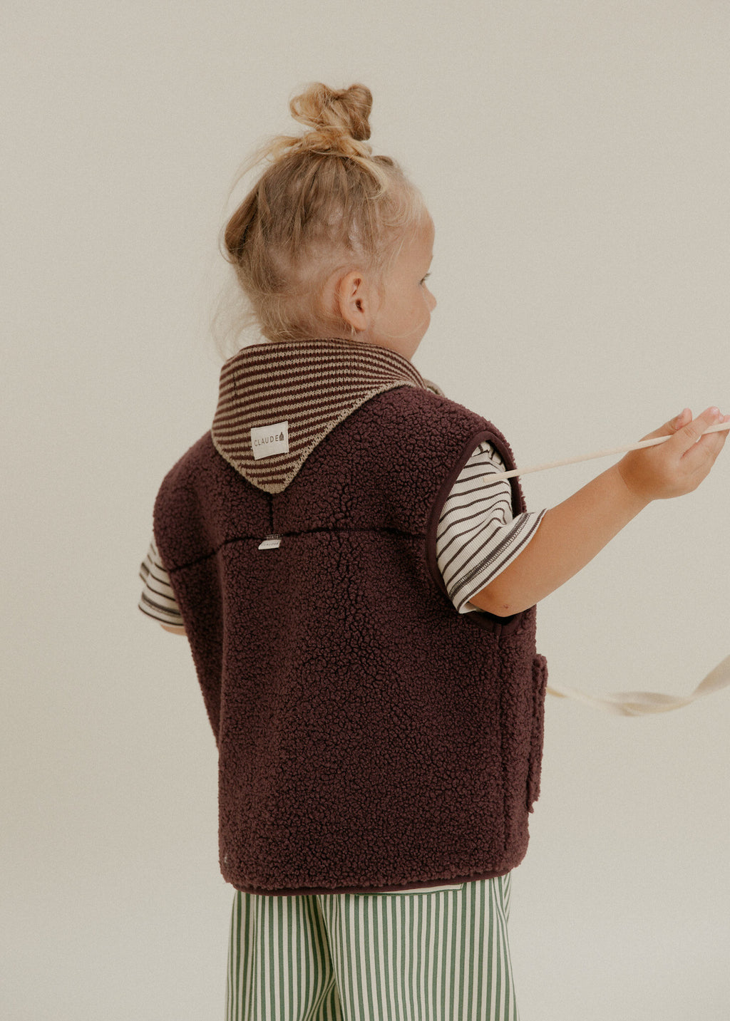 Kids' Amos plum borg gilet, sleeveless fleece jacket, Claude & Co