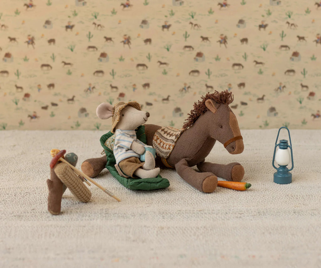 Maileg hiker mouse big brother in stripes, soft toy mouse for children