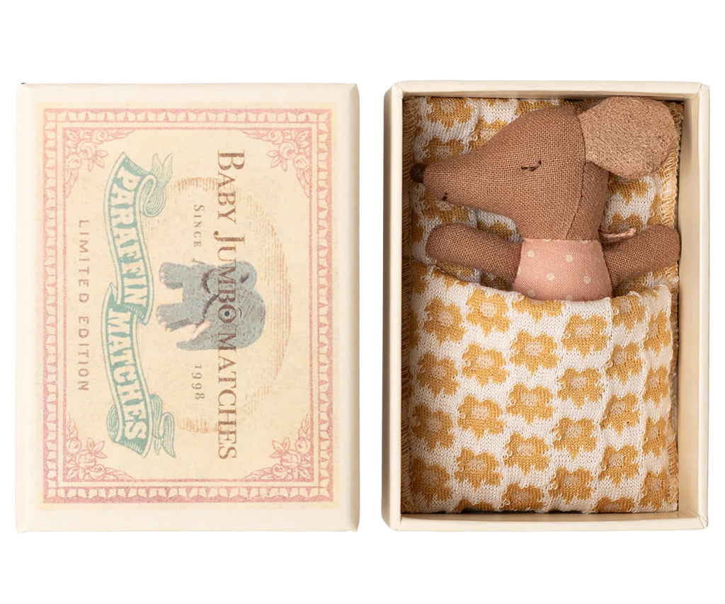 Maileg Sleep Wakey Baby Mouse in Matchbox - Rose