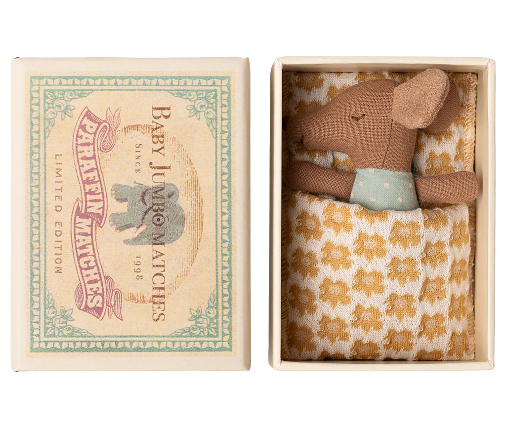 Maileg Sleep Wakey Baby Mouse in Matchbox - Blue