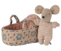 Maileg Baby mouse in carry cot - Rose