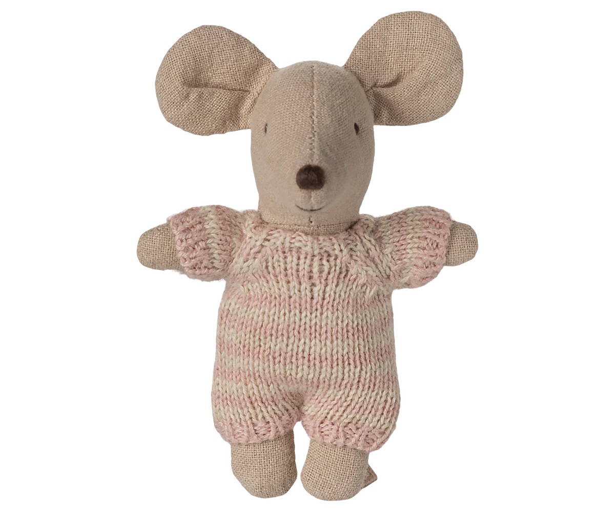 Maileg Baby mouse in carry cot - Rose