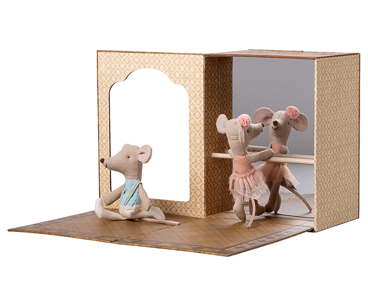 Maileg Ballet mice in dance studio, Little sister and brother