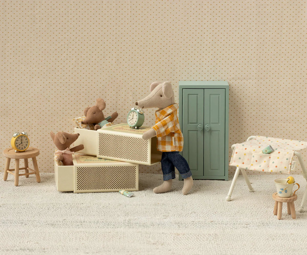 Maileg Sleep Wakey Baby Mouse in Matchbox - Blue