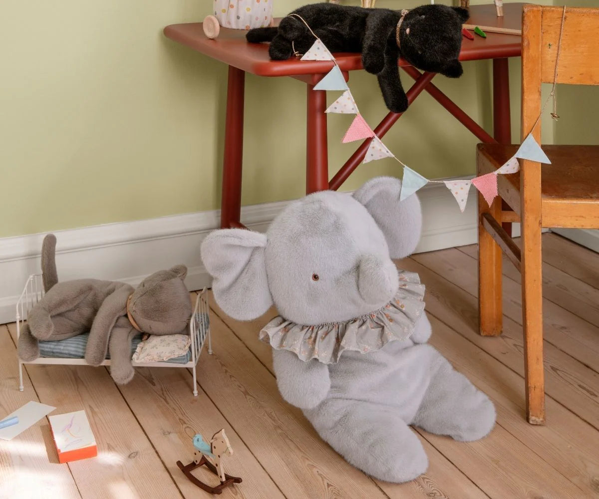 Maileg Elephant plush, Big - Blue/grey