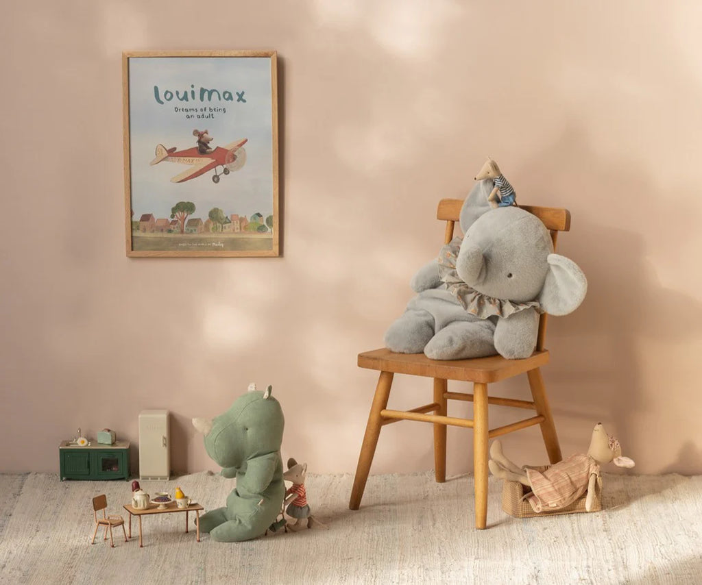 Maileg Elephant plush, Big - Blue/grey