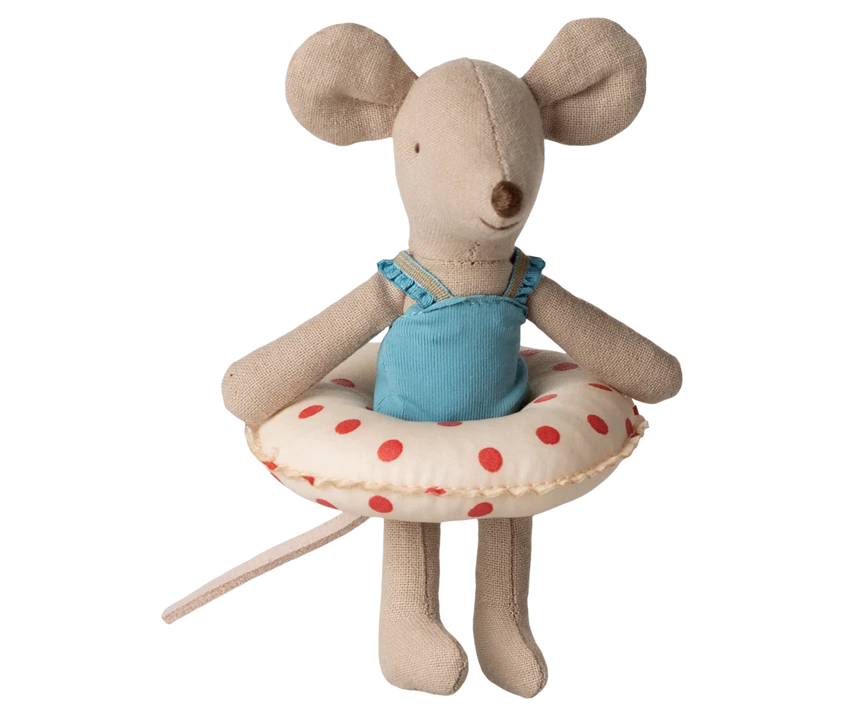 Maileg Beach mouse with float, Little sister - Red dots