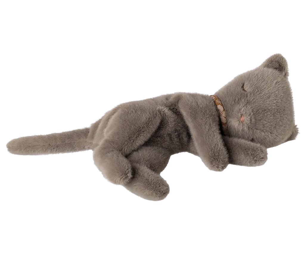 Maileg sleeping kitten plush, small, grey soft toy for children