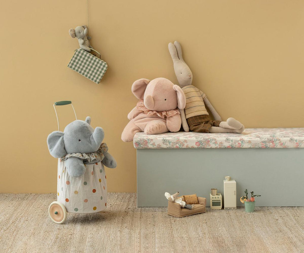 Maileg Elephant plush, Big - Blue/grey