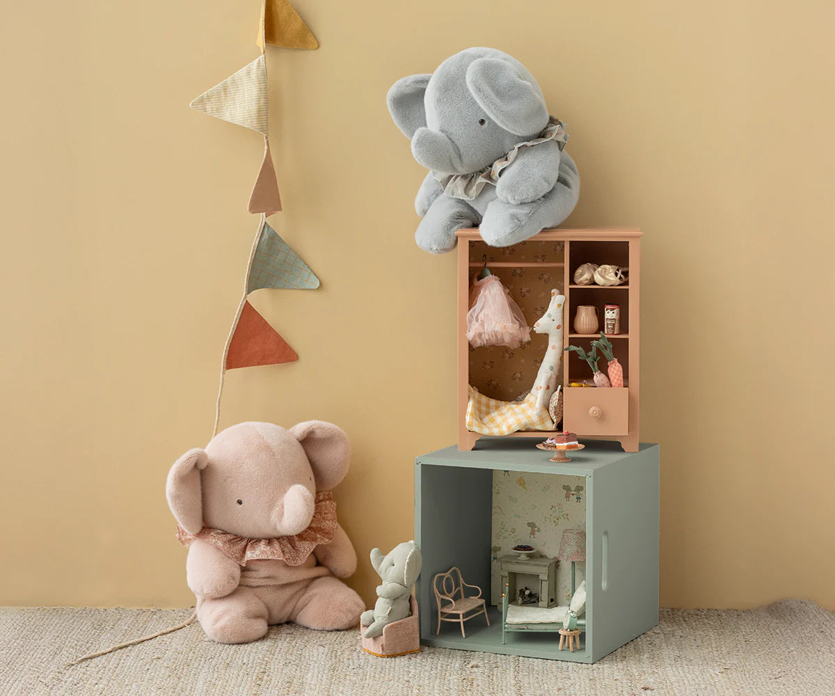 Maileg Elephant plush, Big - Blue/grey