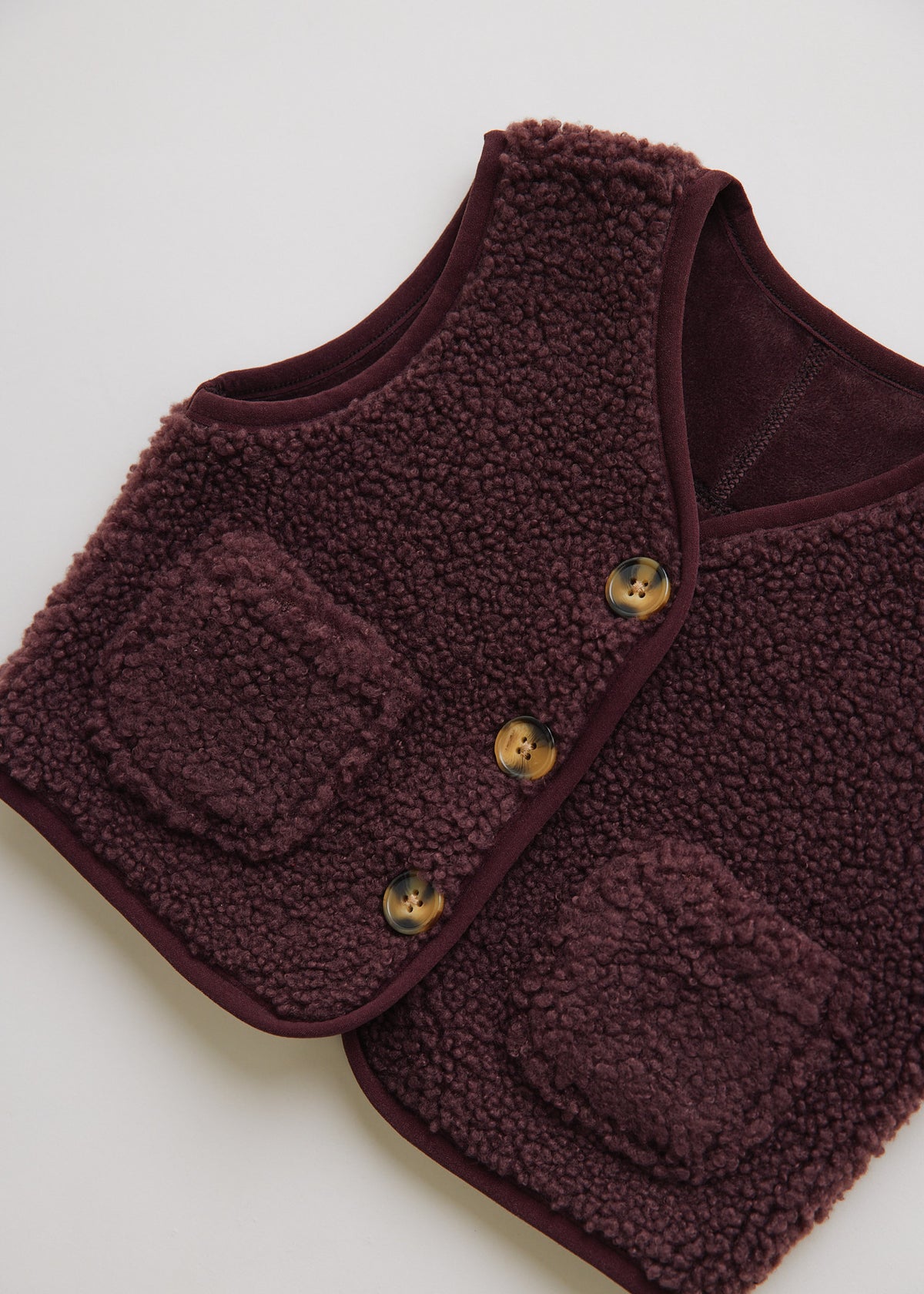 Kids' Amos plum borg gilet, sleeveless fleece jacket, Claude & Co