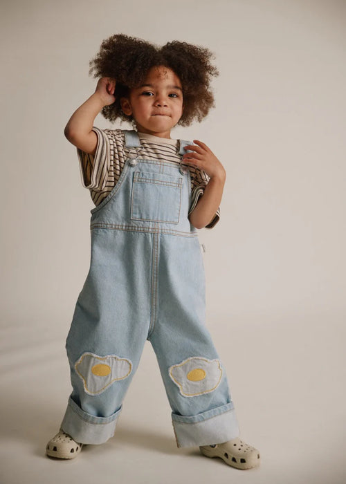Kids' Blythe egg patch denim dungarees, children's overalls, Claude & Co