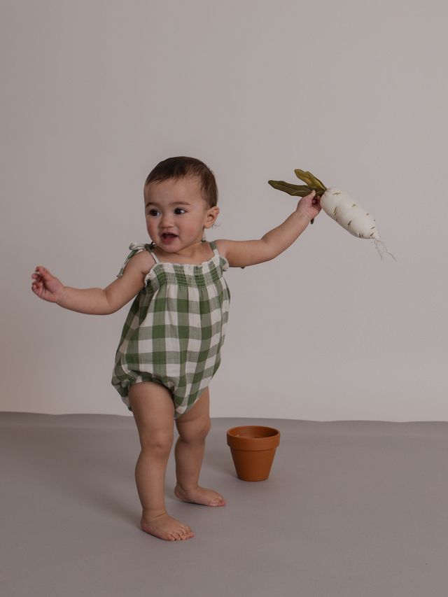 Organic Zoo Dill Gingham Spaghetti Bodysuit