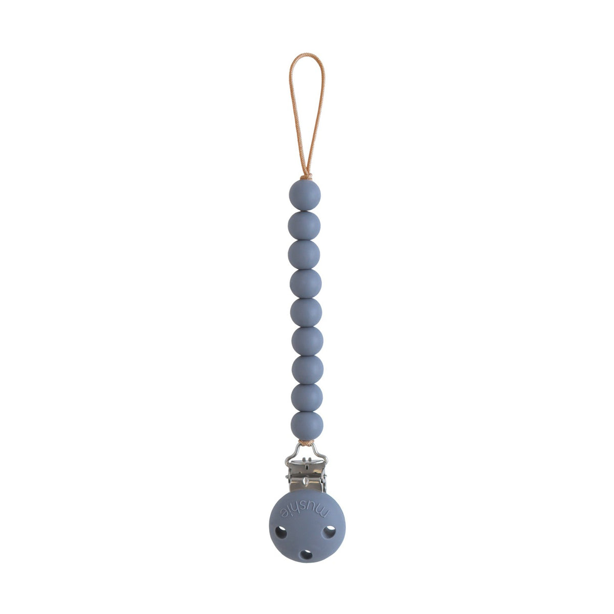 Mushie Hera silicone pacifier clip in Tradewinds