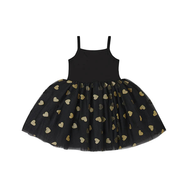 Bob & Blossom Black & Gold Glitter Heart Dress