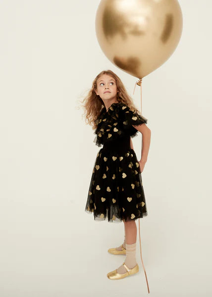 Girls' black and gold glitter heart dress, party dress, Bob & Blossom