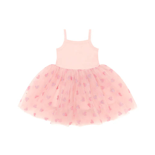 Girls' pale pink dress with pink glitter hearts, party dress, Bob & Blossom