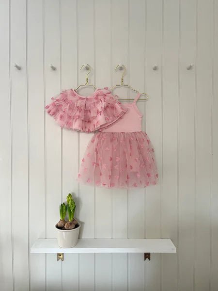 Girls' pale pink dress with pink glitter hearts, party dress, Bob & Blossom