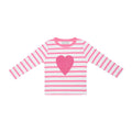 Kids' hot pink and white Breton striped love heart t-shirt, Cucurucu