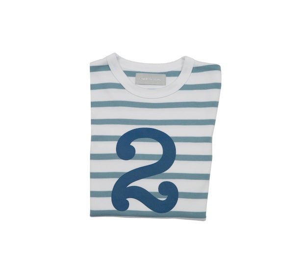 Bob & Blossom ocean blue and white Breton stripe number 2 T-shirt, folded