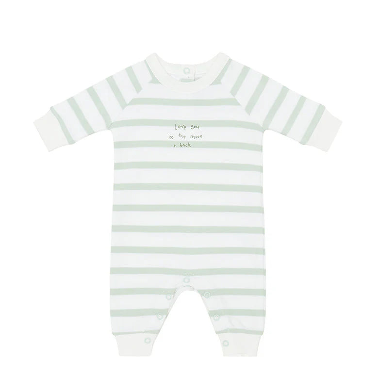 Bob & Blossom Powder Blue & White 'Love You To The Moon and Back' Breton Striped All-In-One