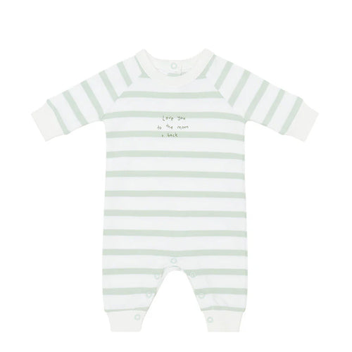Kids' powder blue Breton striped Love You To The Moon all-in-one, Bob & Blossom