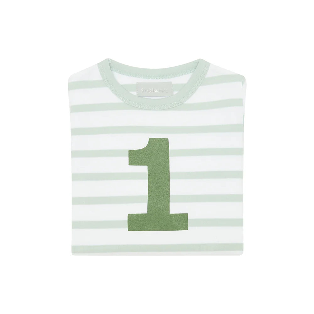Powder Blue & White Breton Striped Number T-Shirt