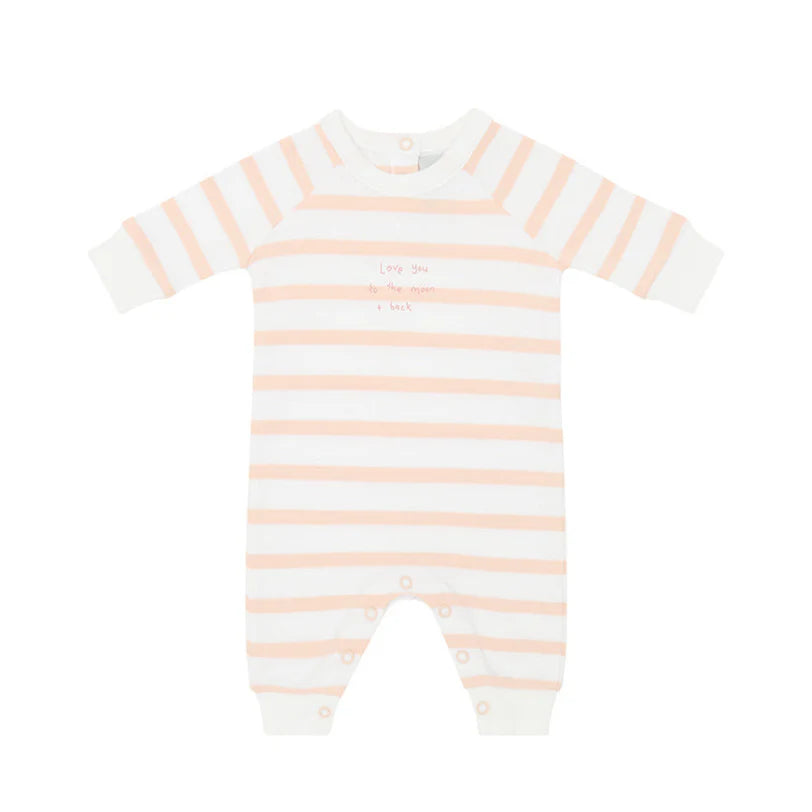 Bob & Blossom Powder Pink & White 'Love You To The Moon and Back' Breton Striped All-In-One
