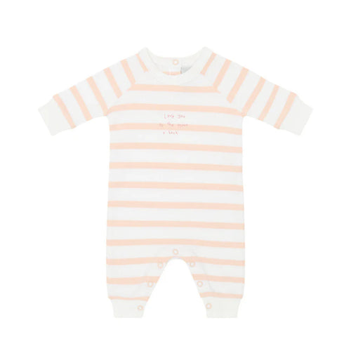 Kids' powder pink Breton striped Love You To The Moon all-in-one, Bob & Blossom
