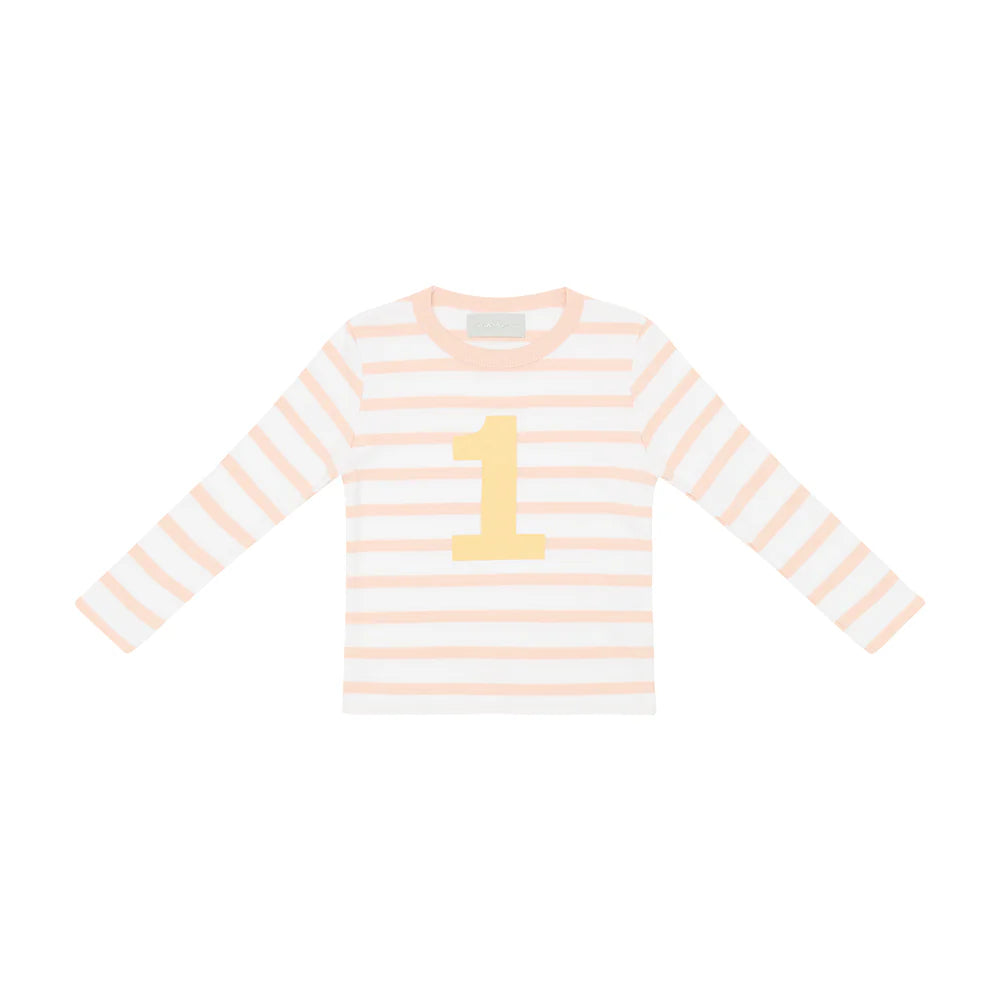 Powder Pink & White Breton Striped Number T-Shirt