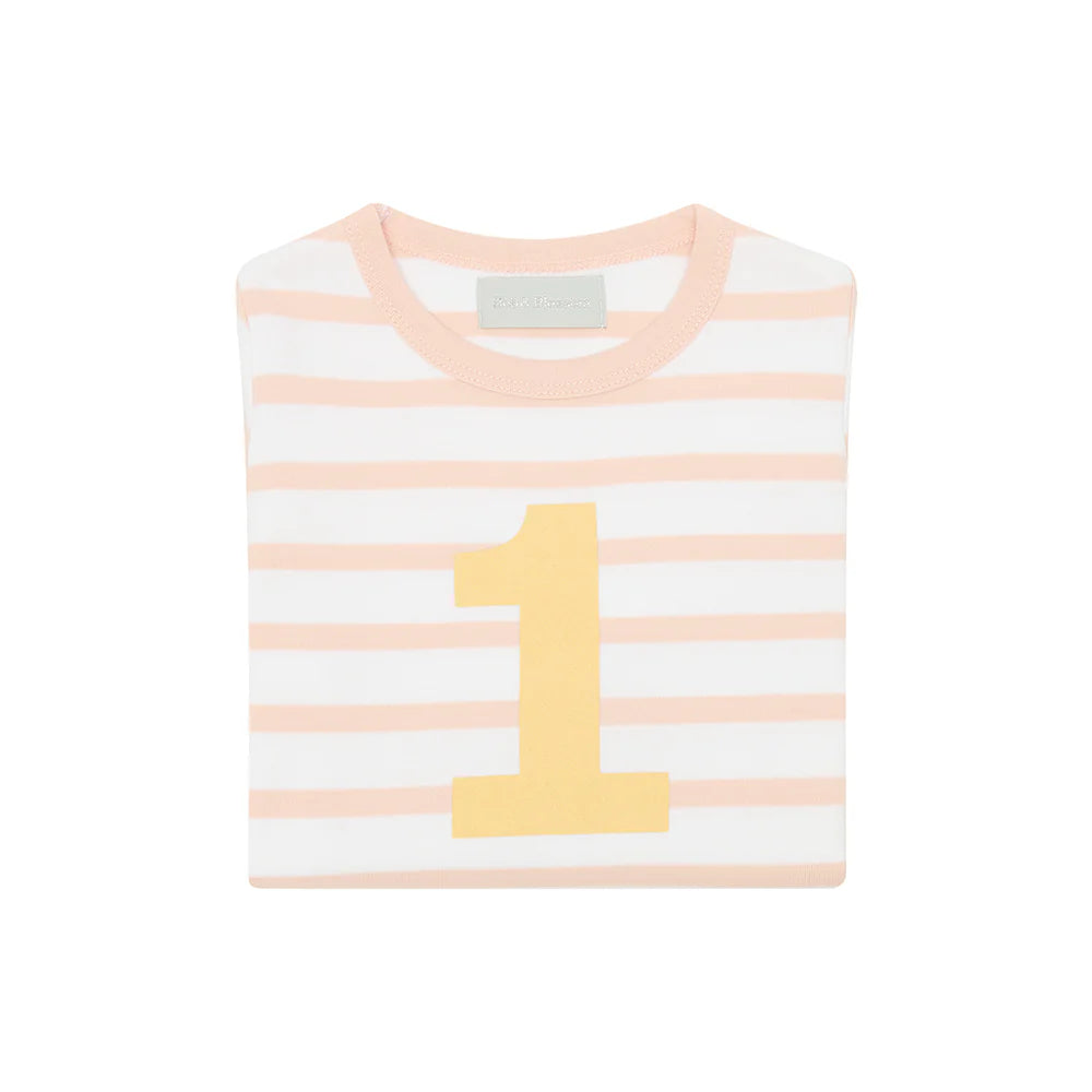 Powder Pink & White Breton Striped Number T-Shirt