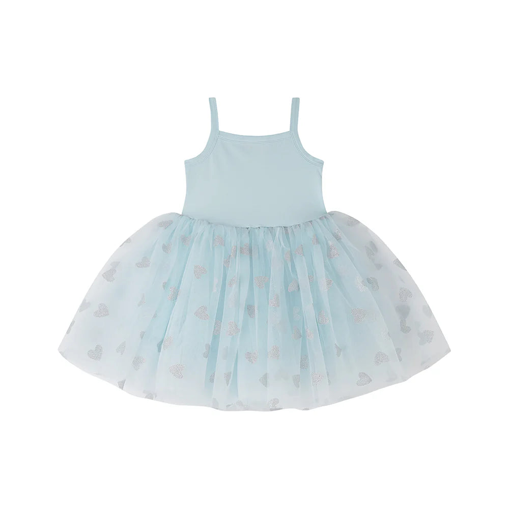 Bob and Blossom Sky Blue & Silver Glitter Heart Dress
