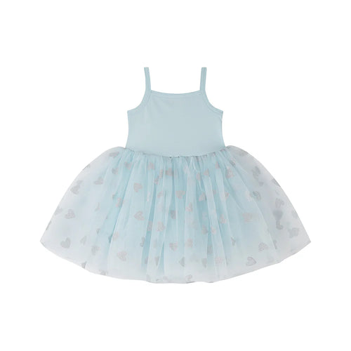 Girls' sky blue dress with silver glitter hearts, Bob and Blossom