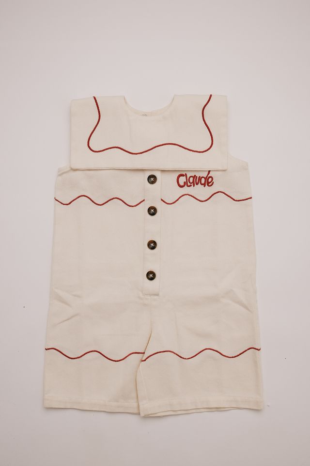 Cali Embroidered Vanilla Ripple Collar Overall