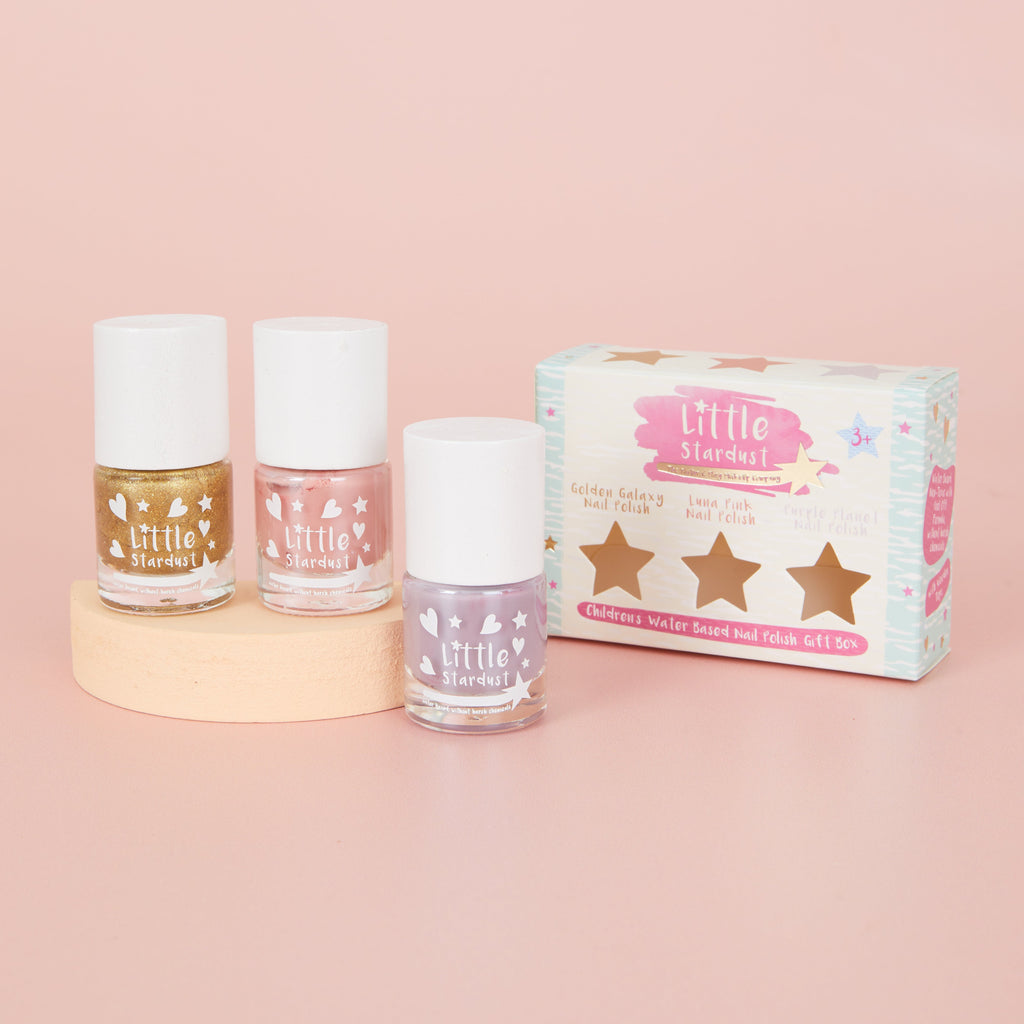 Little Stardust kids' nail polish trio gift set in gold, pink and purple