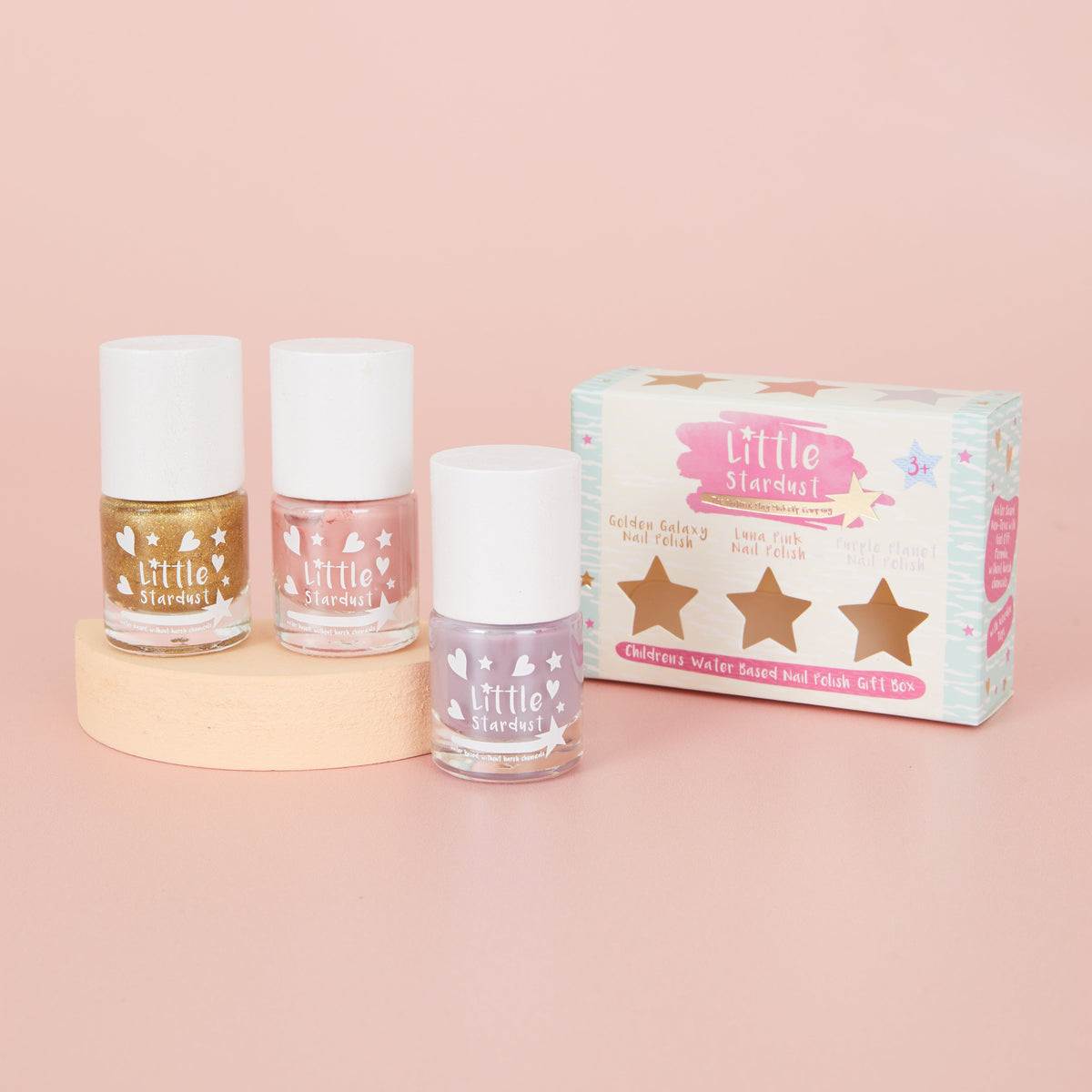 Little Stardust kids' nail polish trio gift set in gold, pink and purple
