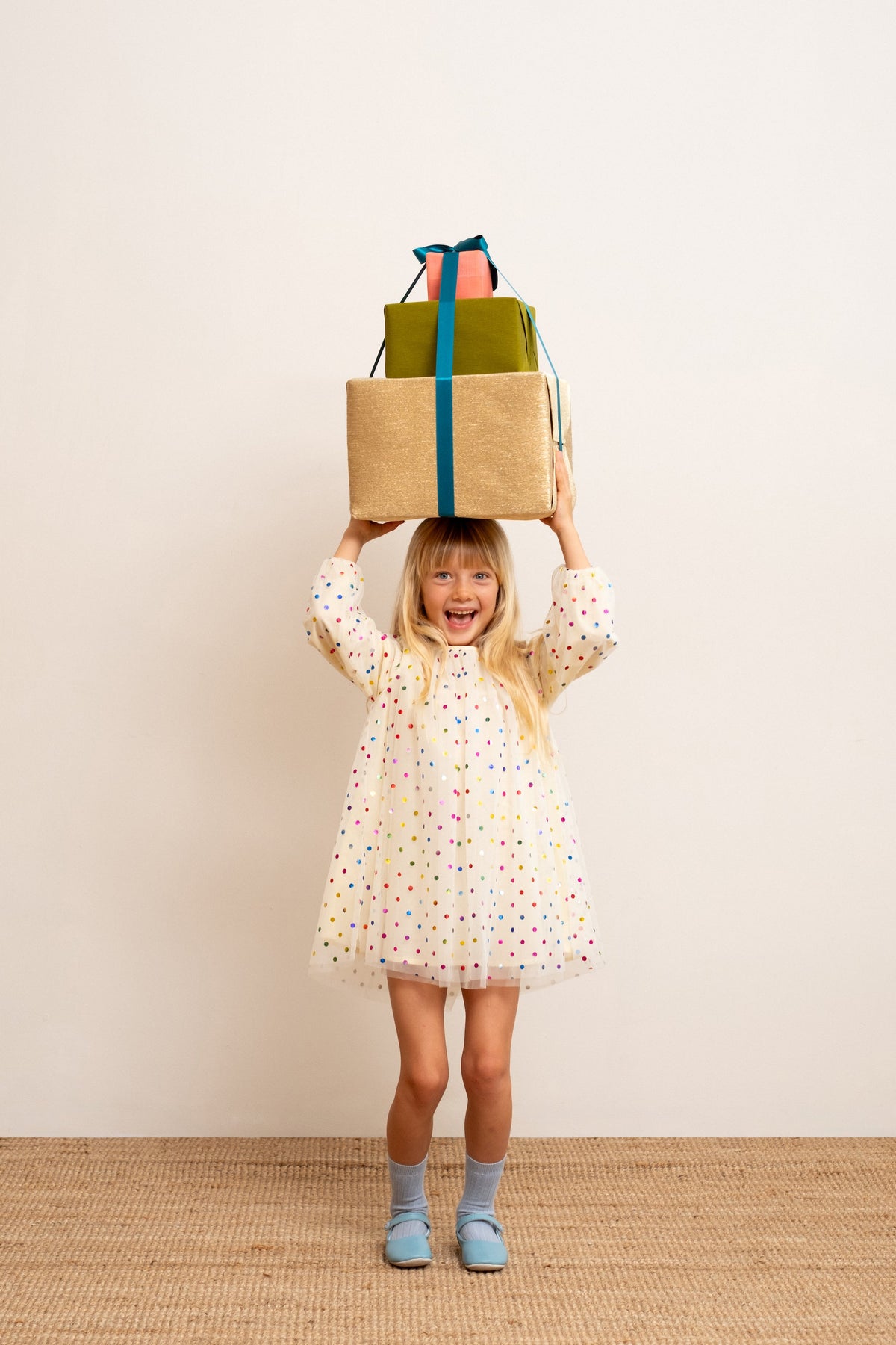 Vanilla spot balloon sleeve dress lifestyle
