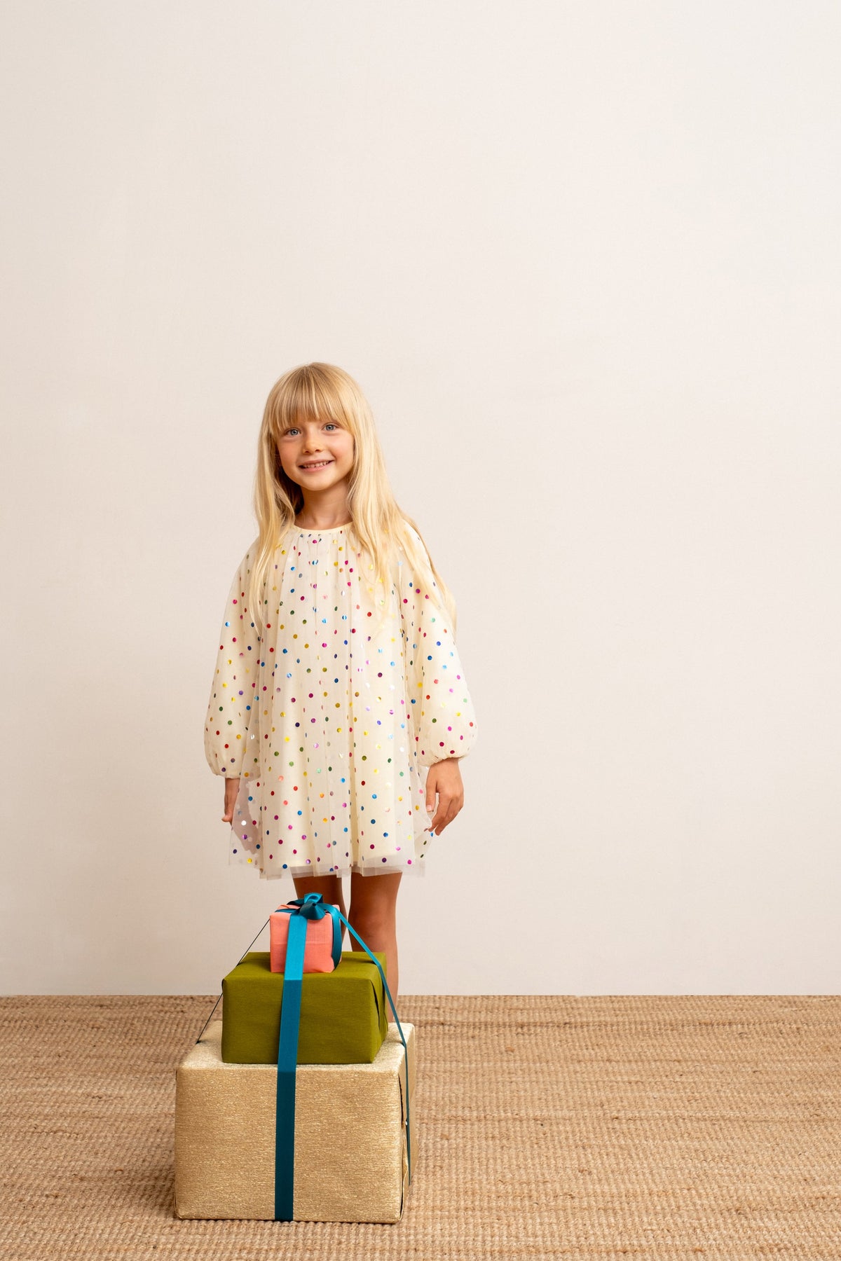 Vanilla spot balloon sleeve dress styled
