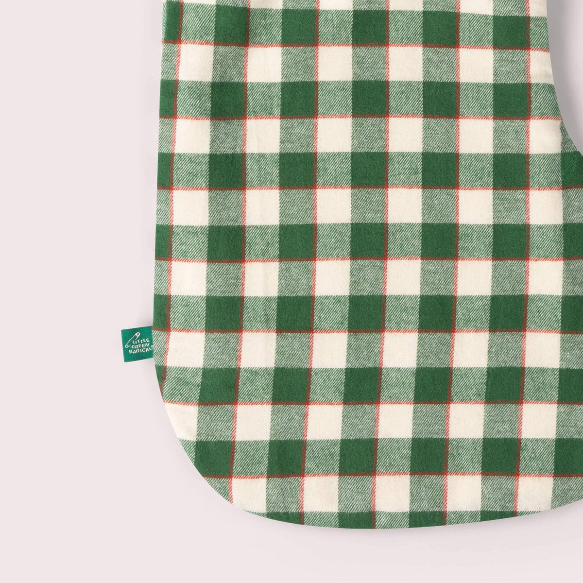 Little Green Radicals olive check organic Christmas stocking, kids' stocking